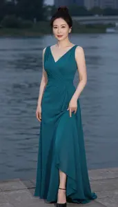 East Asian Woman In Cocktail Dress Sunset Glamour Portrait Photography