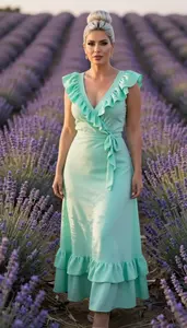 Elegant Wrap Dress Portrait Of Latina Woman At Garden Event Stock Photography