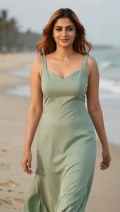 Evening Gown Glamour Indian Woman With Shoulder Length Hair At Sunset