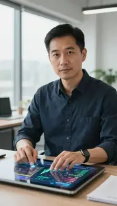 Fintech Analyst Exploring Decentralized Finance Opportunities Stock Photo