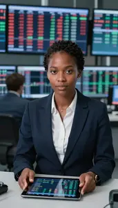 Floor Trader Monitoring Stock Tickers Stock Photo