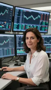 Forex Trader Monitoring Multiple Trading Screens Stock Photo