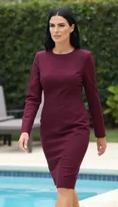 Formal Dress Glamour Caucasian Woman With Straight Hair At Resort
