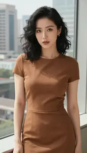 Formal Dress Glamour Warm Toned Woman With Textured Hair At Urban