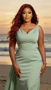 Formal Gown Glamour Nigerian Woman With Long Flowing Hair At Sunset