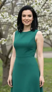 Garden Glamour Portrait Formal Dress On Central European Woman