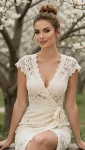 Garden Glamour Portrait Wrap Dress On Olive Skinned Woman Stock Photography