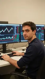 Man Investment Professional Analyzing Real Time Trading Charts