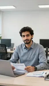 Man Investment Professional Analyzing Quarterly Financial Statements