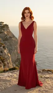 Mediterranean Early 20s Woman Formal Gown Fashion At Sunset Event