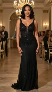 Mixed Race Mid 30s Woman Ball Gown Fashion At Gala Event Stock Photography