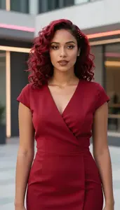 Multiracial Mid 20s Woman Wrap Dress Fashion At Urban Event