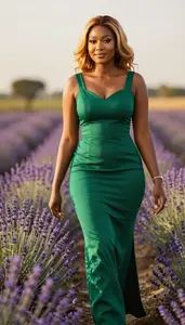 Nigerian Young Woman Emerald Green Lightweight Cocktail Gown Fashion At Garden