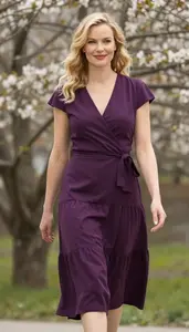 Nordic Woman Late 30s In Wrap Dress Garden Portrait Photography