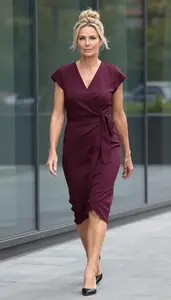 Olive Skinned Mature Woman Wrap Dress Fashion At Urban Event