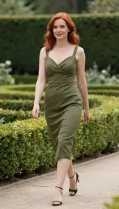 Olive Soft Cocktail Gown Glamour Western European Woman With Shoulder Length