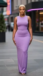 Orchid Bodycon Cocktail Gown Glamour African Woman With Blonde Sleek Ponytail At