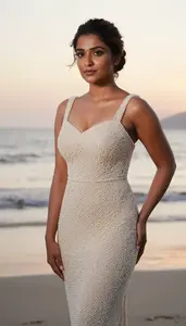 Pearl Ethereal Cocktail Gown Fashion Portrait Sri Lankan Woman At Sunset Event