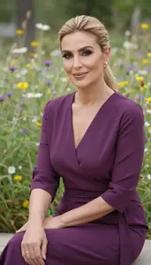 Persian In Her 40s Woman Wrap Dress Fashion At Garden Event
