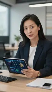 Professional Blockchain Investment Specialist Reviewing Digital Wallet Analytics