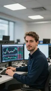 Professional Quantitative Trader Analyzing Real Time Trading Charts