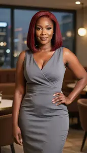 Professional Slate Grey Wrap Style Cocktail Gown Portrait African Woman Cocktail
