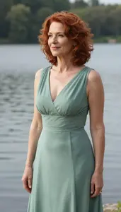 Sage Green Bohemian Cocktail Gown Fashion Portrait European Woman At Sunset