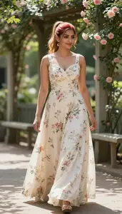 South Asian Woman In Formal Gown Garden Glamour Portrait Photography