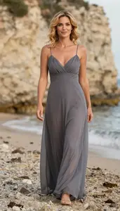 Stunning Mediterranean Woman In Evening Dress Sunset Photography Session