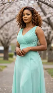 Stunning Nigerian Woman In Mint Airy Cocktail Gown Garden Photography Session