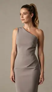 Taupe Sculptural Cocktail Gown Glamour Photography Southern European Woman