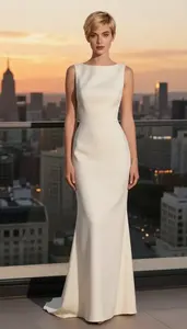 Warm Toned Young Woman Formal Gown Fashion At Urban Event Stock Photography