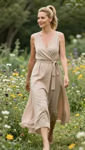 Western European Woman In Wrap Dress Garden Glamour Portrait Photography