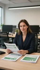 Woman Finance Professional Reviewing Impact Measurement Reports