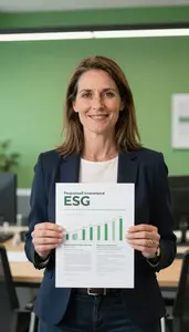 Woman Finance Professional Presenting Green Investment Portfolio