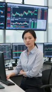 Woman Investment Professional Analyzing Real Time Trading Charts