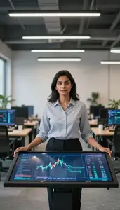 Woman Investment Professional Exploring Blockchain Technology Solutions