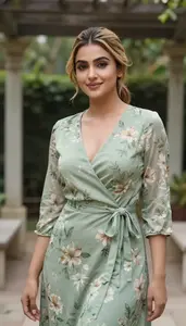Wrap Dress Fashion Portrait Indian Woman At Garden Event Stock Photography