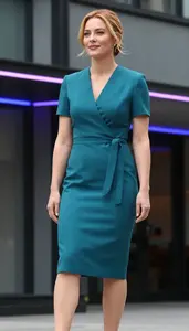 Wrap Dress Fashion Portrait British Woman At Urban Event Stock Photography