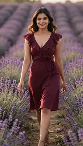 Wrap Dress Fashion Portrait Indian Woman At Garden Event Stock Photography