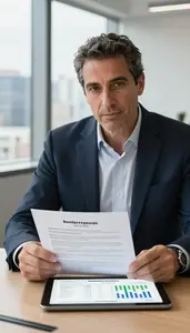 Angel Investor Reviewing Term Sheet Documents Stock Photo