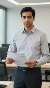Auditor Reviewing Documents In Office