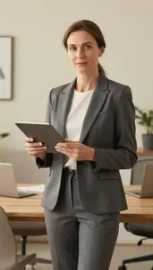 Brand Manager Reviewing Documents In Office