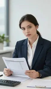 Compliance Officer Reviewing Actuarial Tables Stock Photo