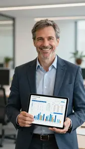 Corporate Finance Manager Analyzing Profit And Loss Statements Stock Photo