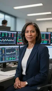 Equity Trader Monitoring Stock Tickers Stock Photo