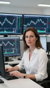 Equity Trader Reviewing Live Market Data Feeds Stock Photo