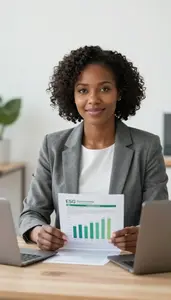Esg Investment Specialist Analyzing Carbon Footprint Data Stock Photo