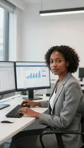 Financial Analyst Analyzing Quarterly Financial Statements Stock Photo