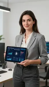 Fintech Analyst Presenting Fintech Innovation Strategy Stock Photo